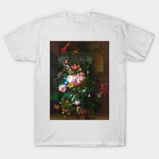 Roses, Convolvulus, Poppies, and Other Flowers in an Urn on a Stone Ledge by Rachel Ruysch (digitally enhanced) T-Shirt